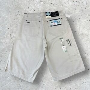 Vintage NOS Pelle Pelle Embroidered Khaki Denim Carpenter Shorts Sz 32 Baggy Y2K